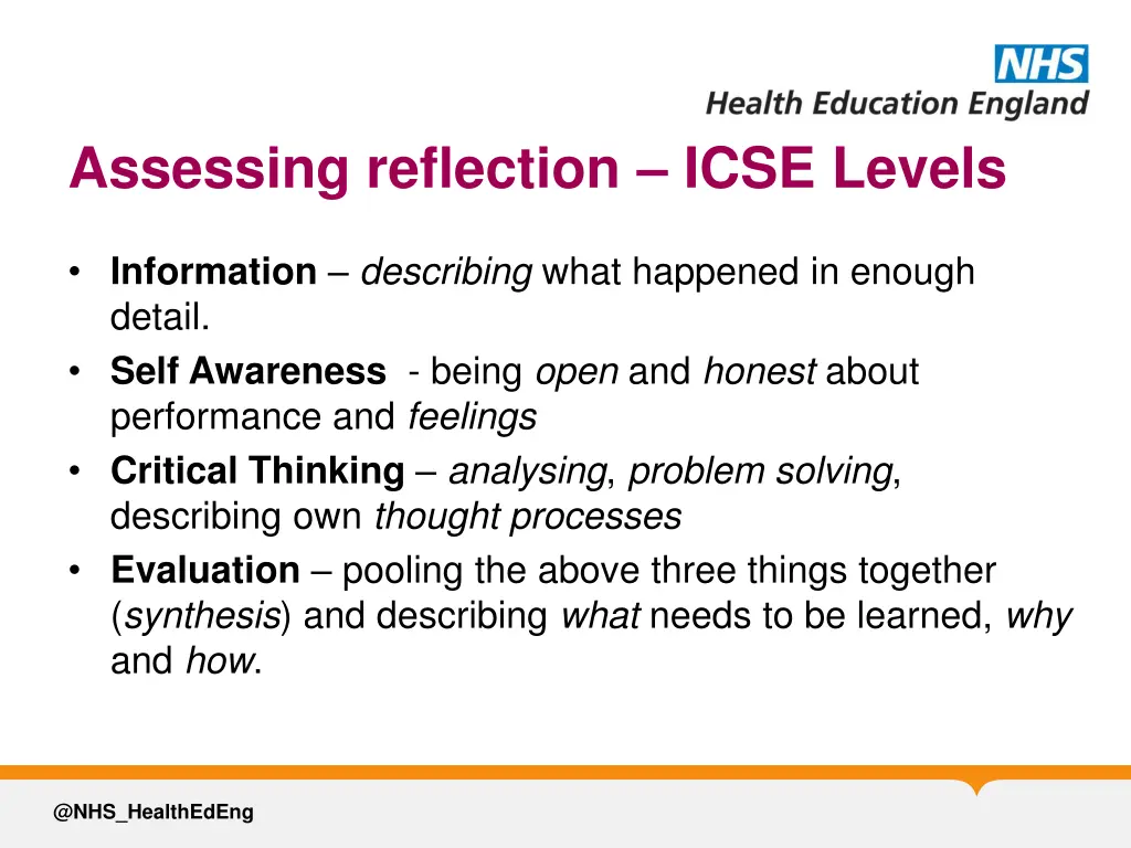 assessing reflection icse levels