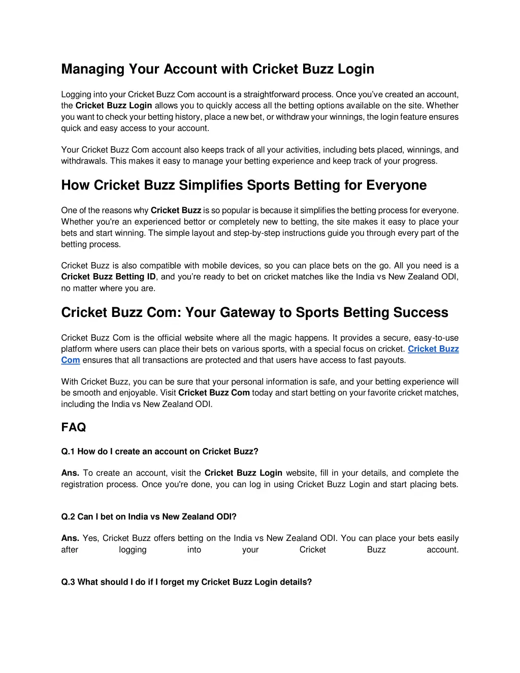 managing your account with cricket buzz login