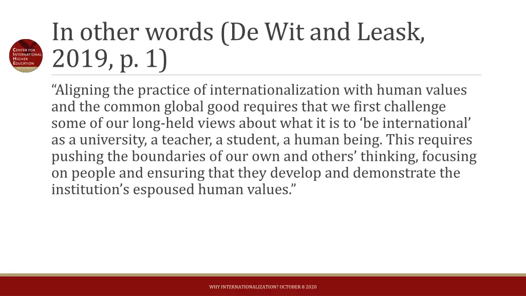 in other words de wit and leask 2019 p 1 aligning