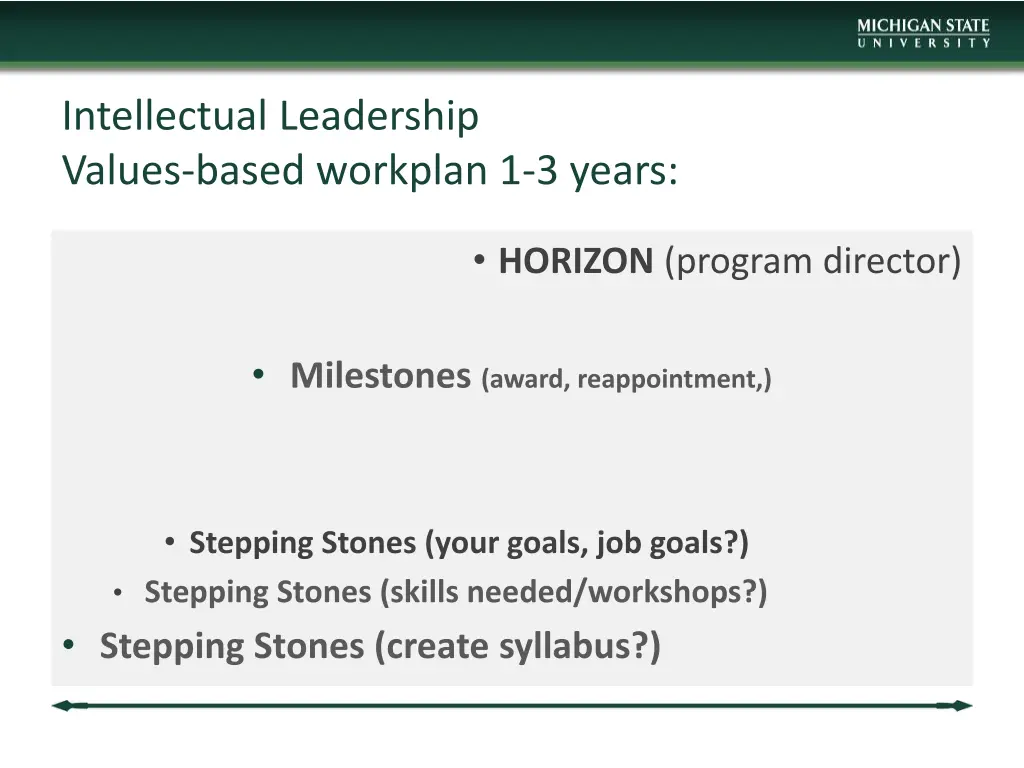 intellectual leadership values based workplan