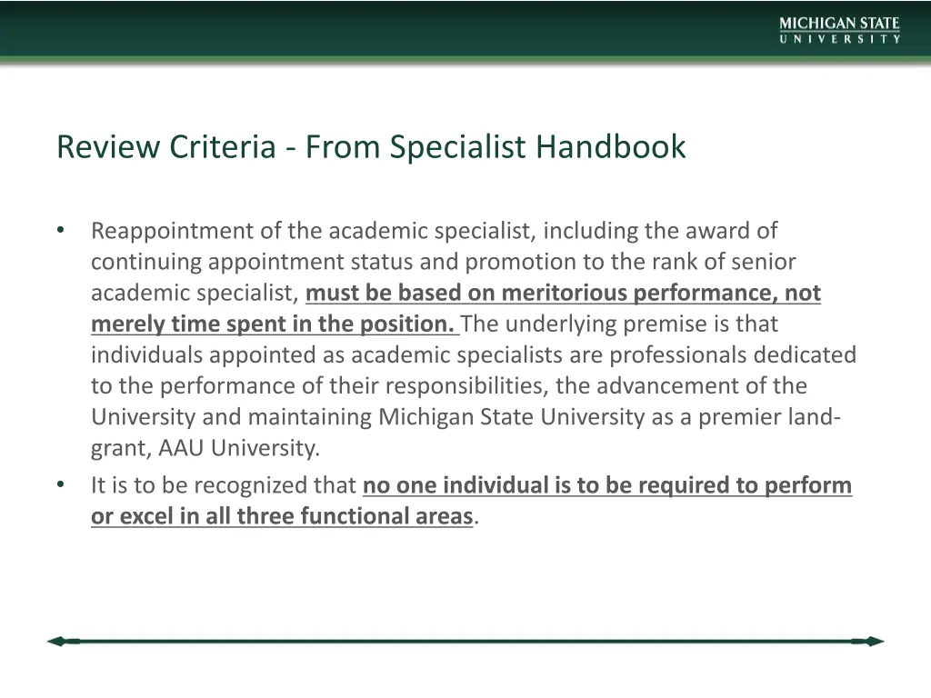 review criteria from specialist handbook