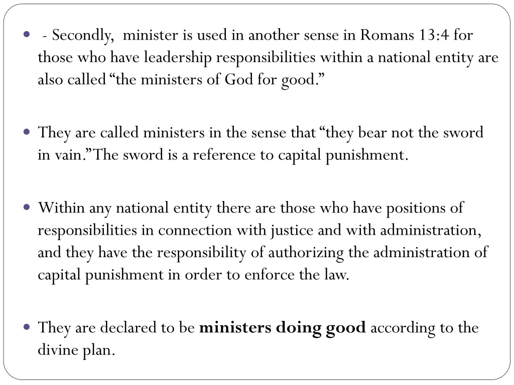 secondly minister is used in another sense