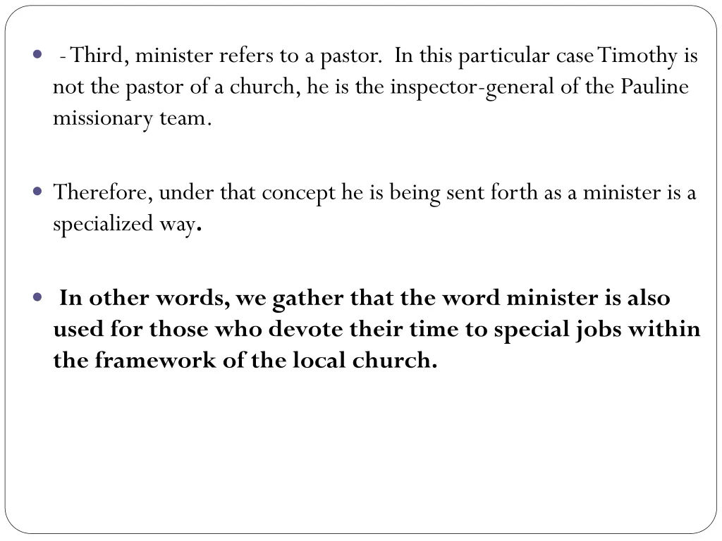 third minister refers to a pastor in this