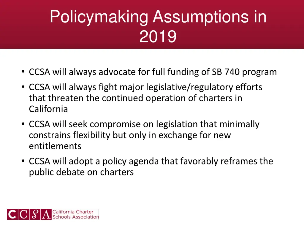 policymaking assumptions in 2019