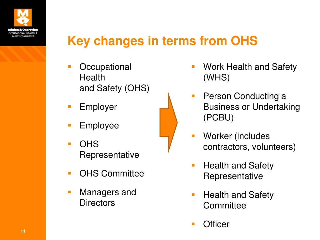 key changes in terms from ohs