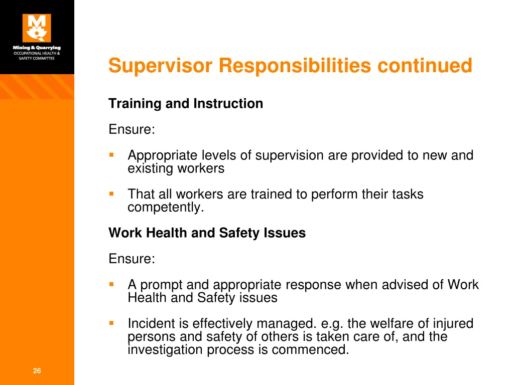 supervisor responsibilities continued