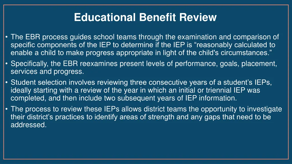 educational benefit review