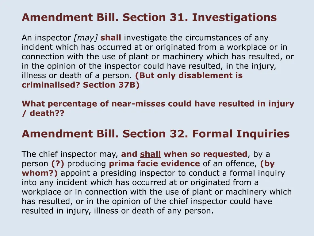 amendment bill section 31 investigations
