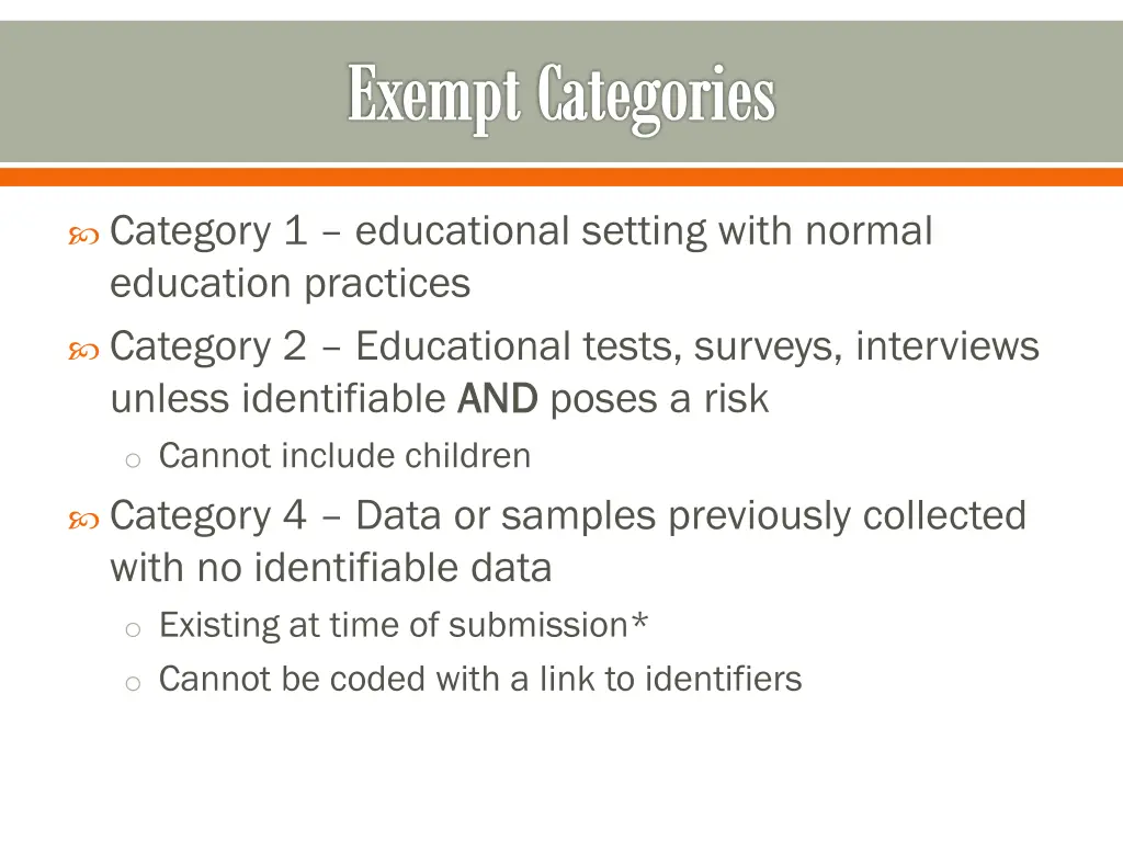 exempt categories