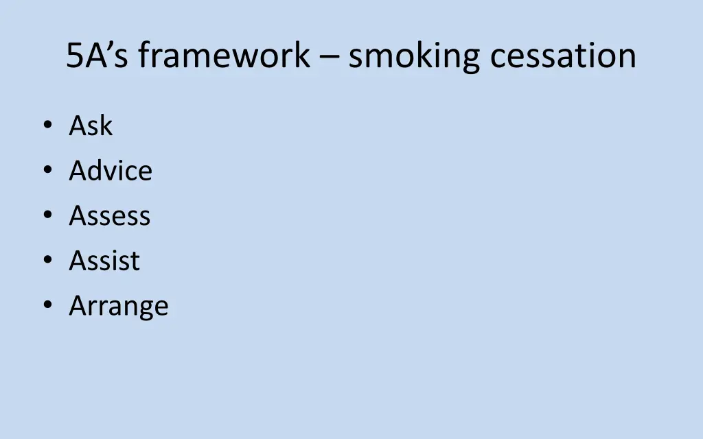 5a s framework smoking cessation