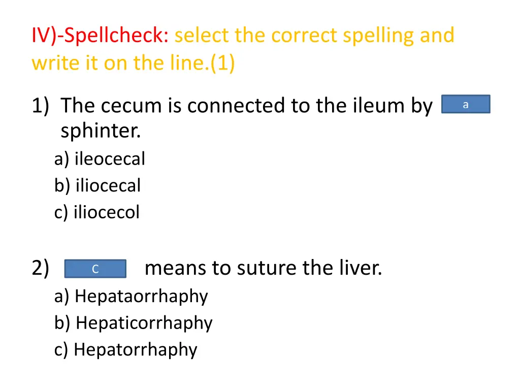 iv spellcheck select the correct spelling