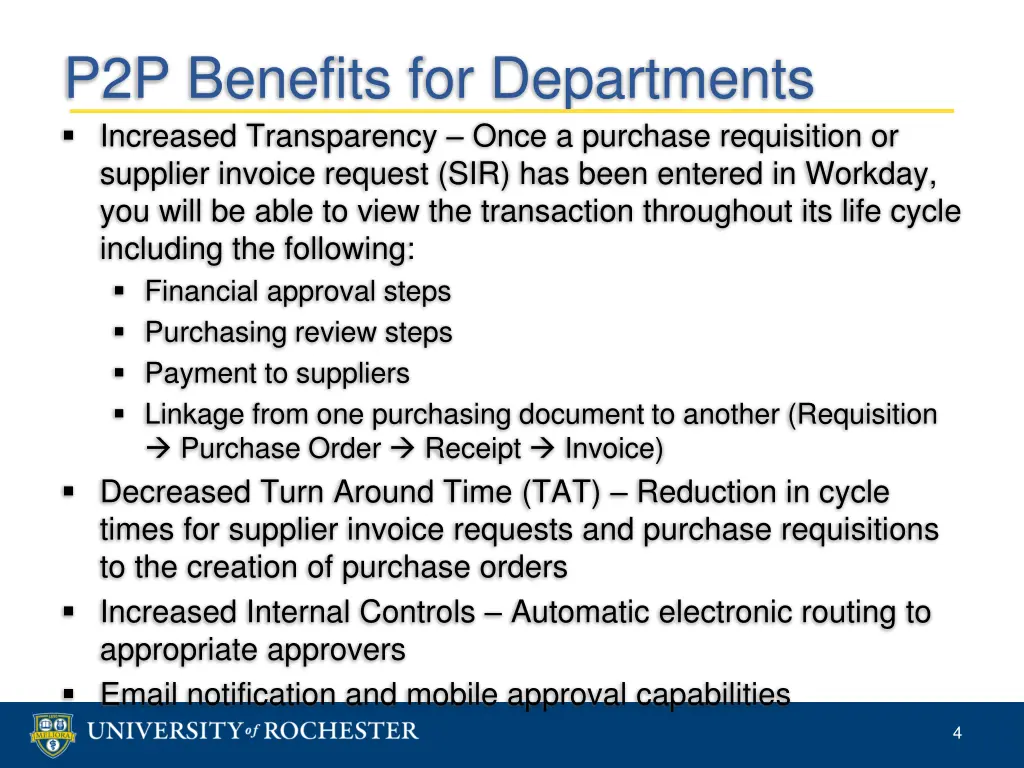 p2p benefits for departments increased