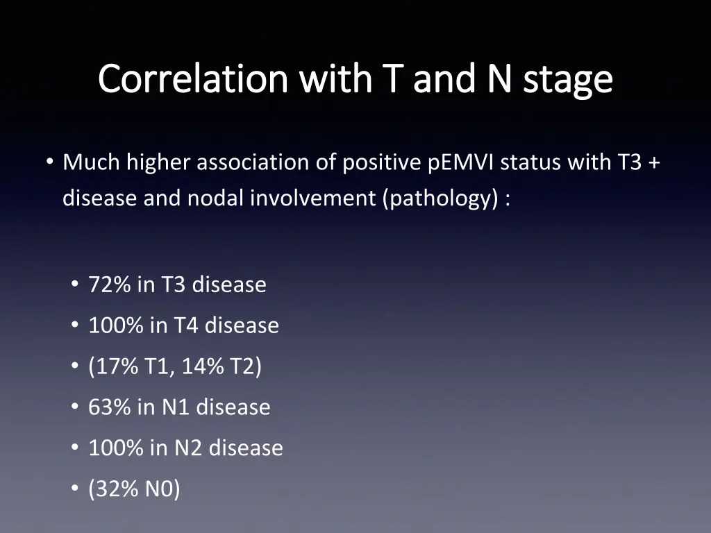 correlation with t and n stage correlation with