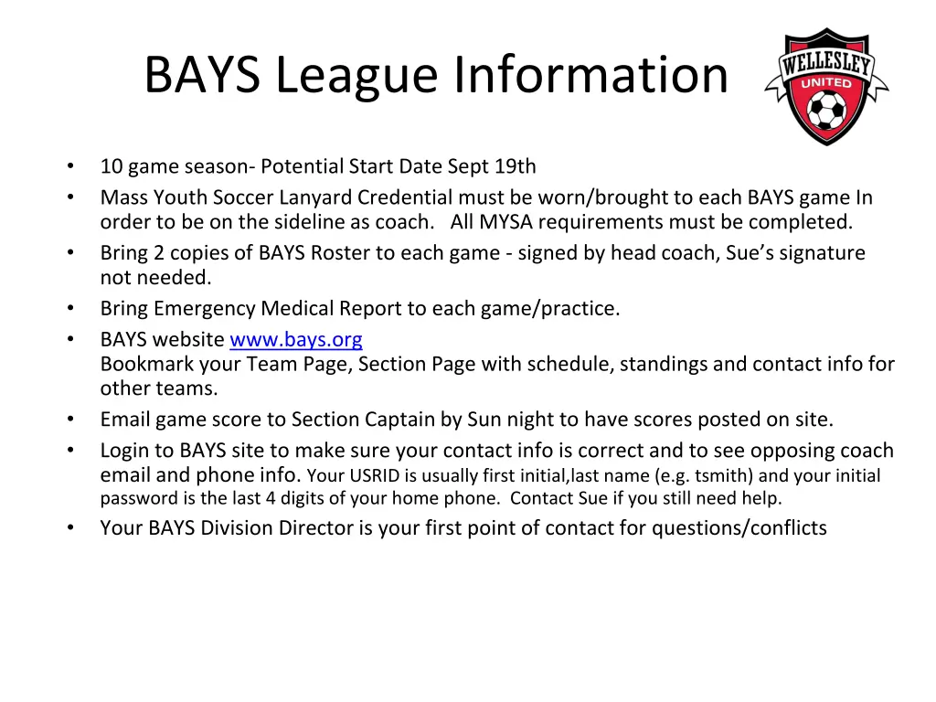 bays league information
