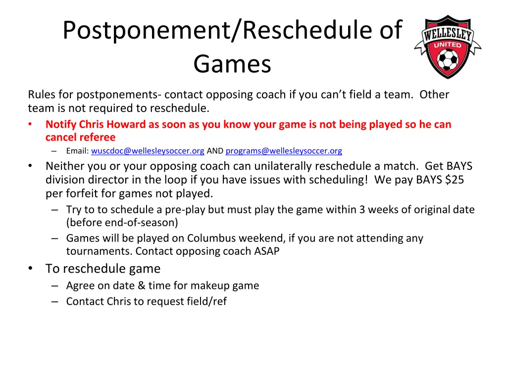 postponement reschedule of games