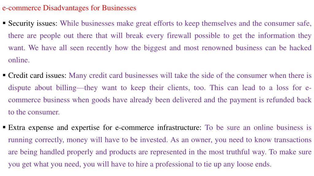 e commerce disadvantages for businesses