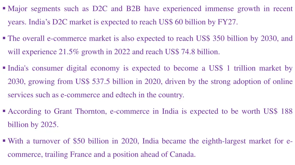 major segments such as d2c and b2b have