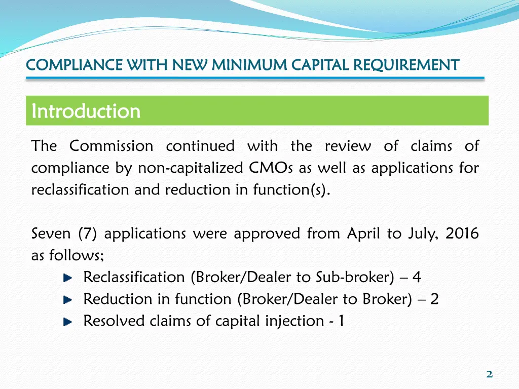 compliance with new minimum capital requirement
