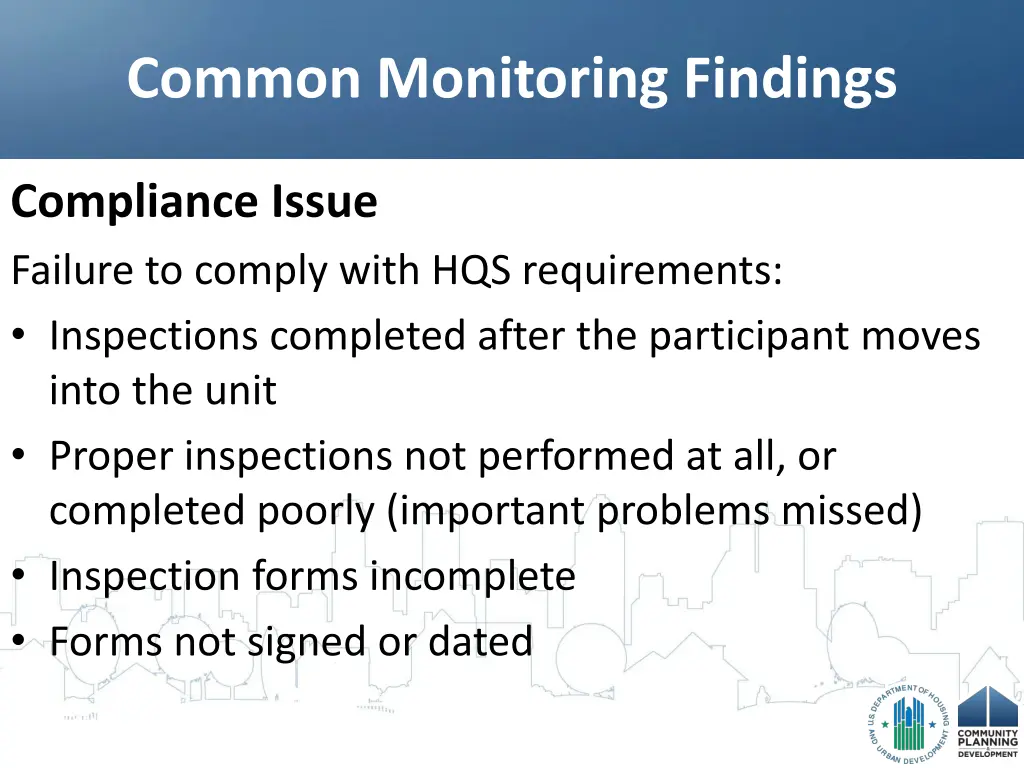 common monitoring findings