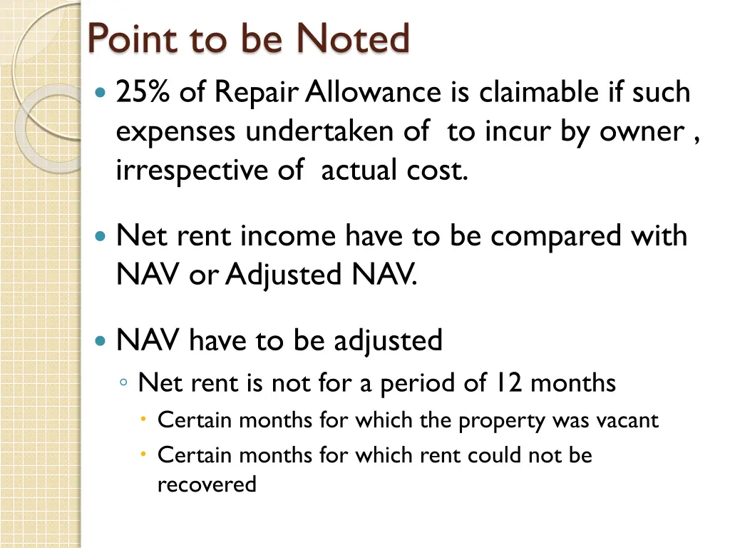 point to be noted 25 of repair allowance