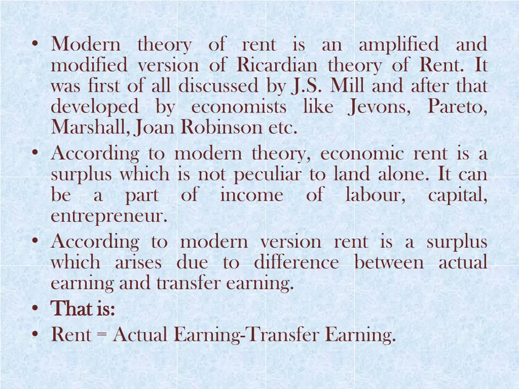 modern theory of rent is an amplified