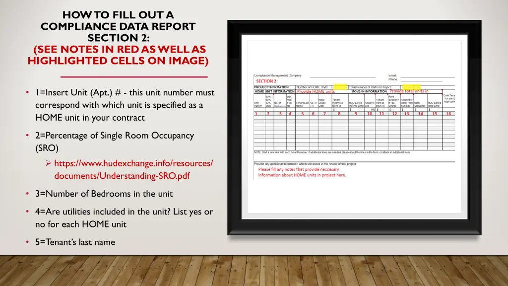 how to fill out a compliance data report section
