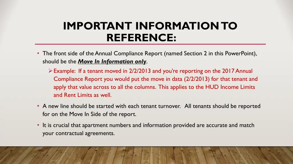 important information to reference