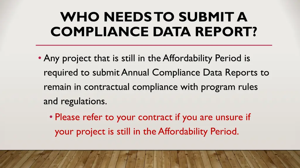 who needs to submit a compliance data report