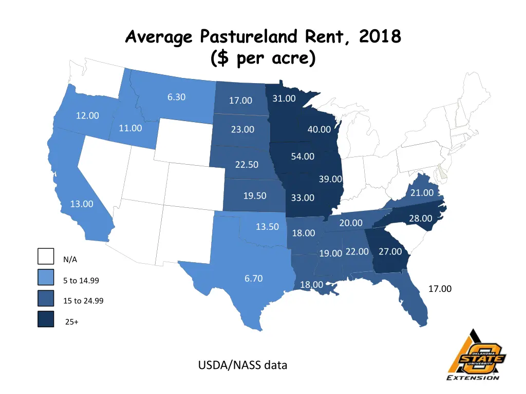 average pastureland rent 2018 per acre