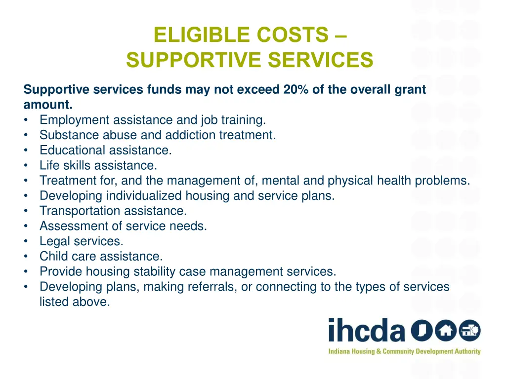 eligible costs supportive services