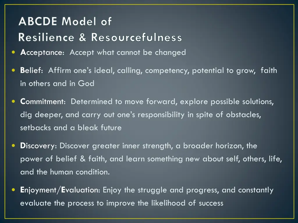 abcde model of resilience resourcefulness