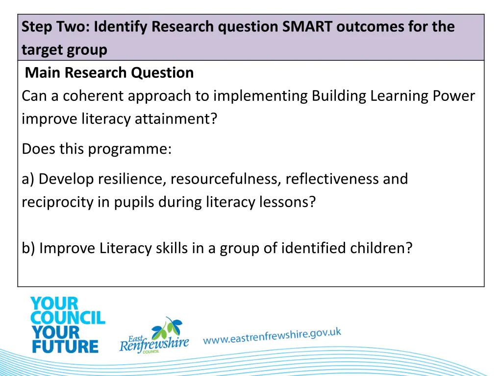 step two identify research question smart