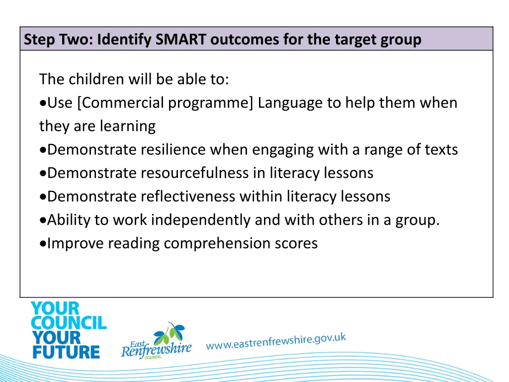 step two identify smart outcomes for the target