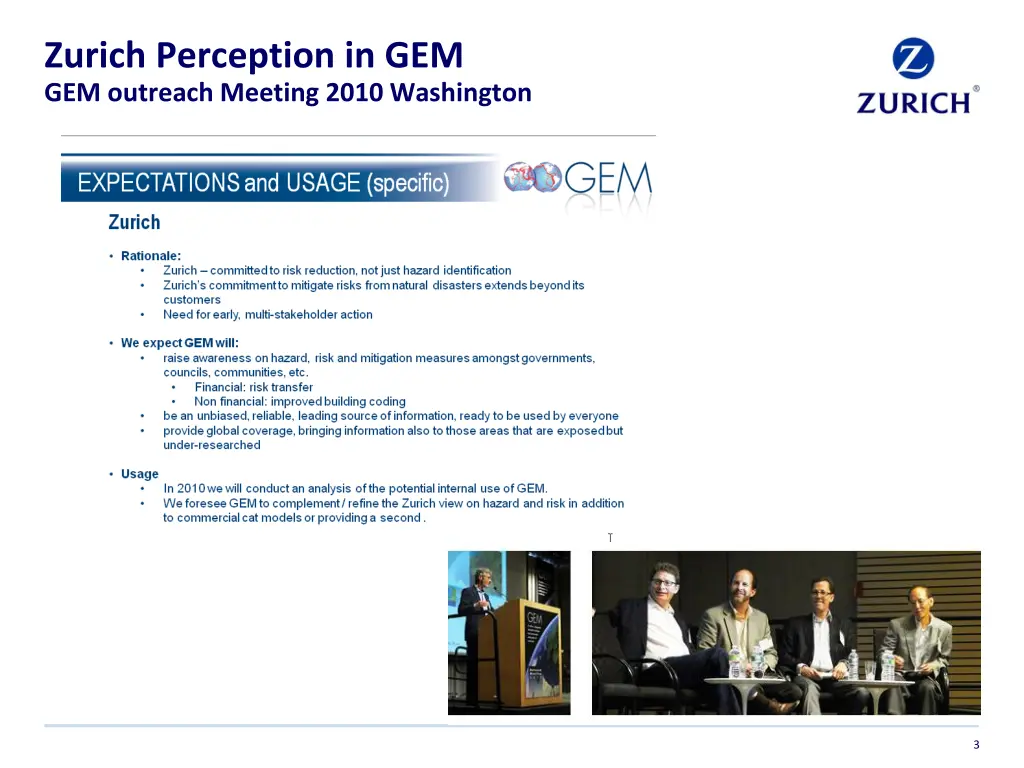 zurich perception in gem gem outreach meeting
