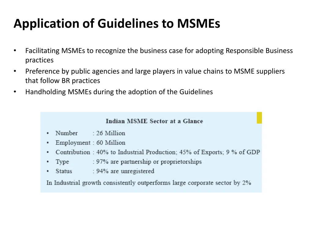 application of guidelines to msmes