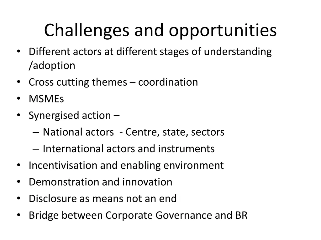 challenges and opportunities different actors