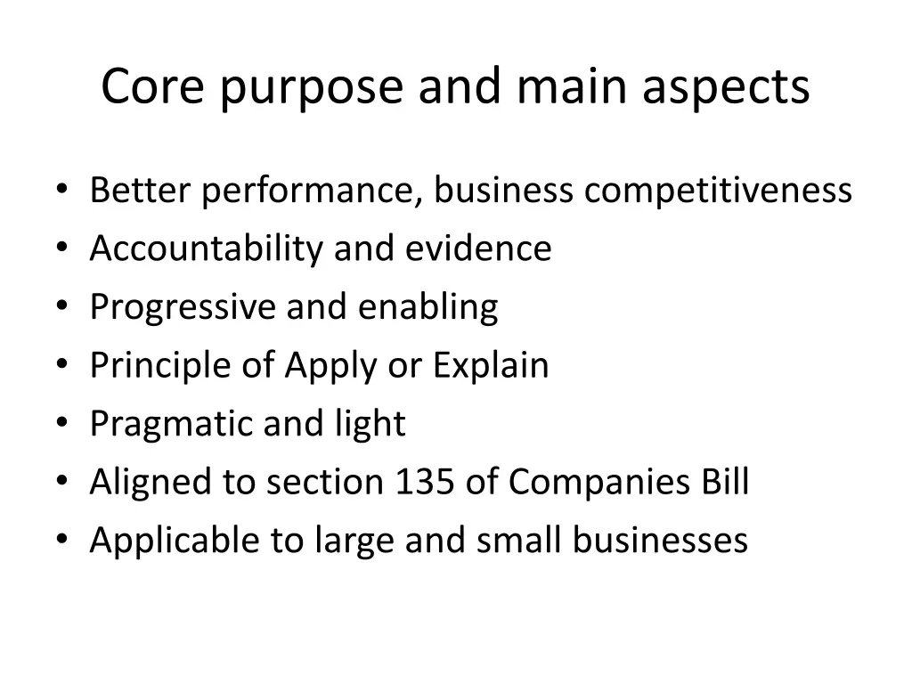 core purpose and main aspects