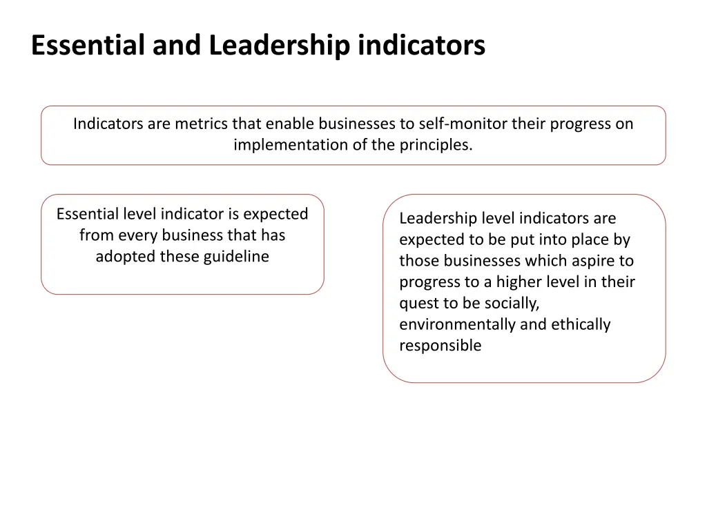 essential and leadership indicators