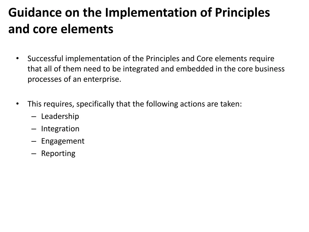 guidance on the implementation of principles