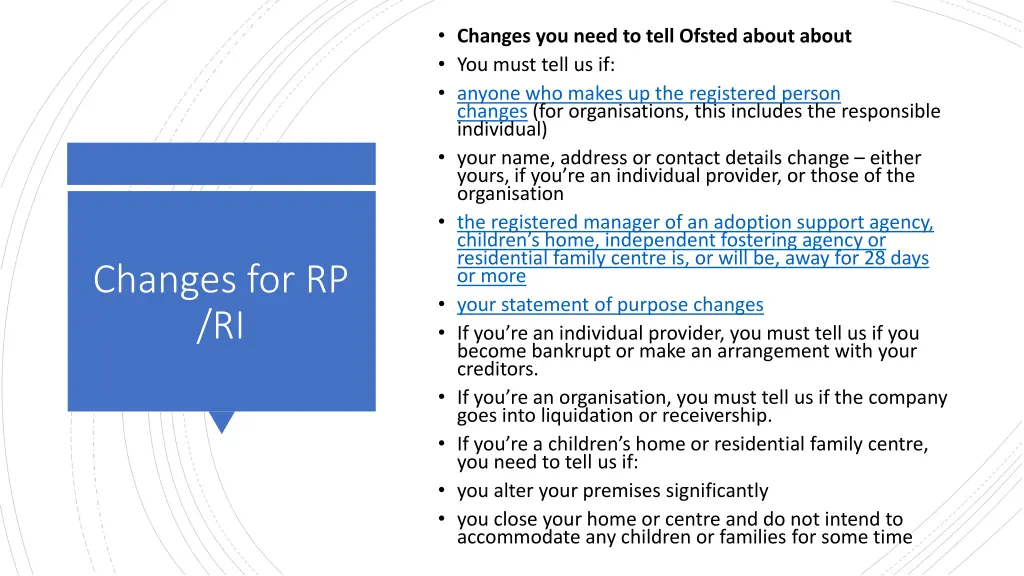 changes you need to tell ofsted about about