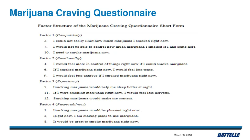 marijuana craving questionnaire