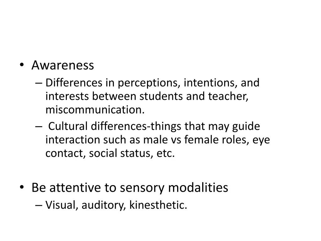 awareness differences in perceptions intentions