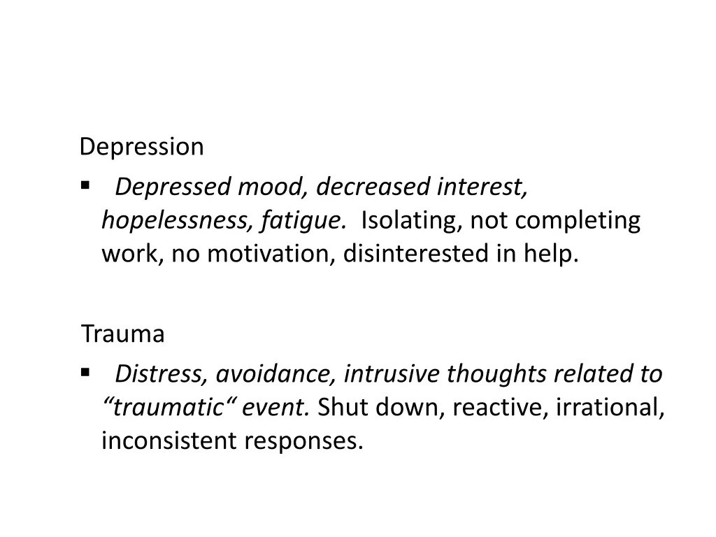 depression depressed mood decreased interest