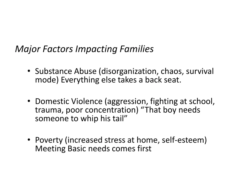 major factors impacting families