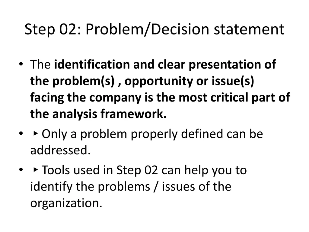 step 02 problem decision statement