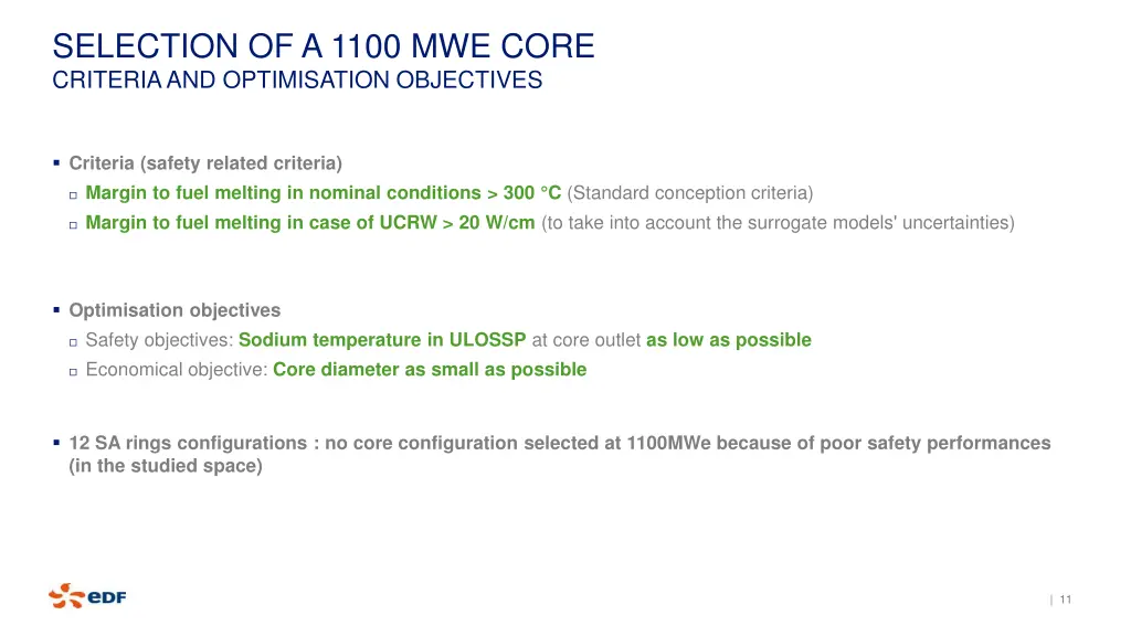 selection of a 1100 mwe core criteria