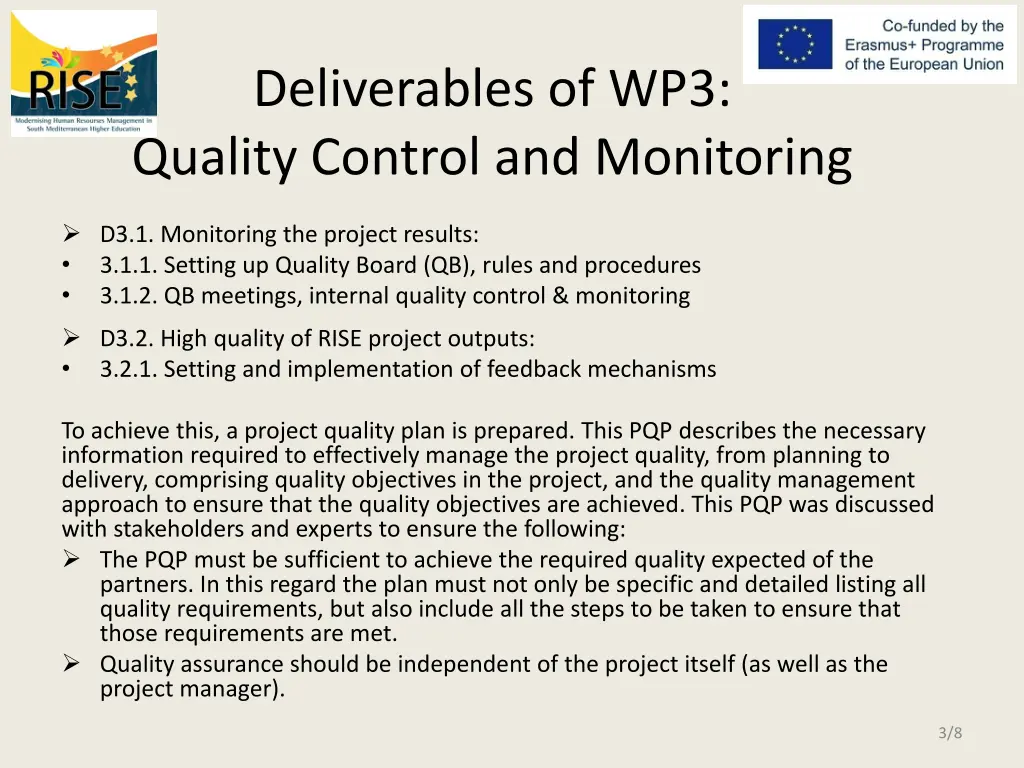 deliverables of wp3 quality control and monitoring