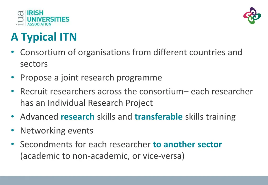 a typical itn consortium of organisations from