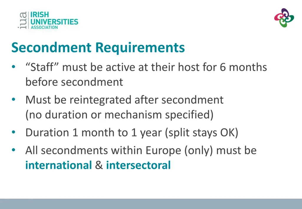 secondment requirements staff must be active