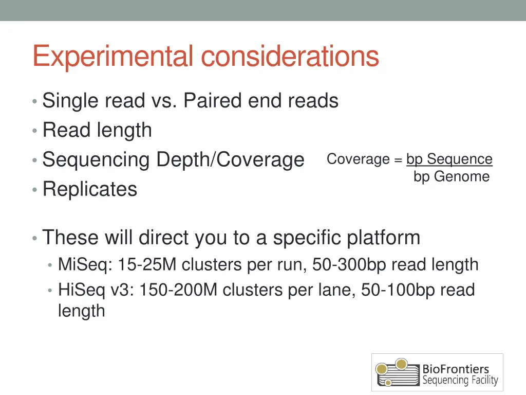 experimental considerations